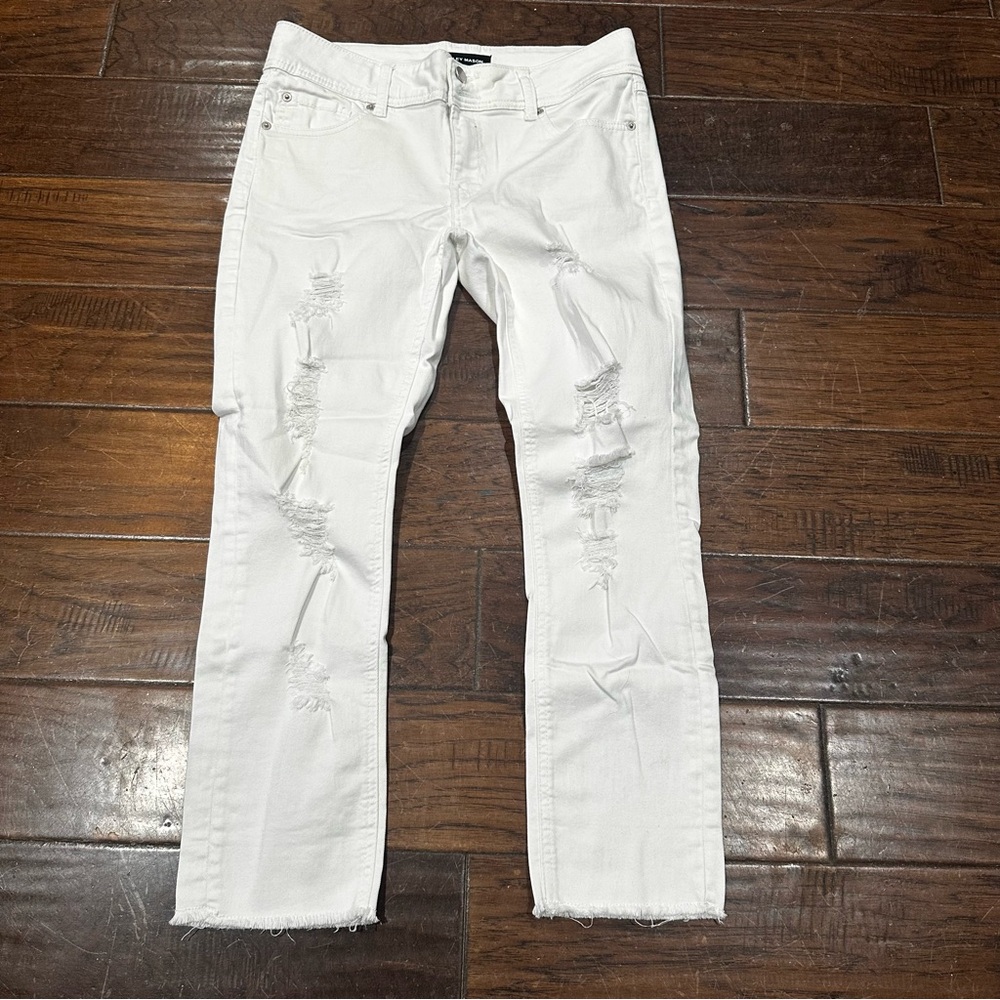 Ashley Mason White Distressed Straight Jeans